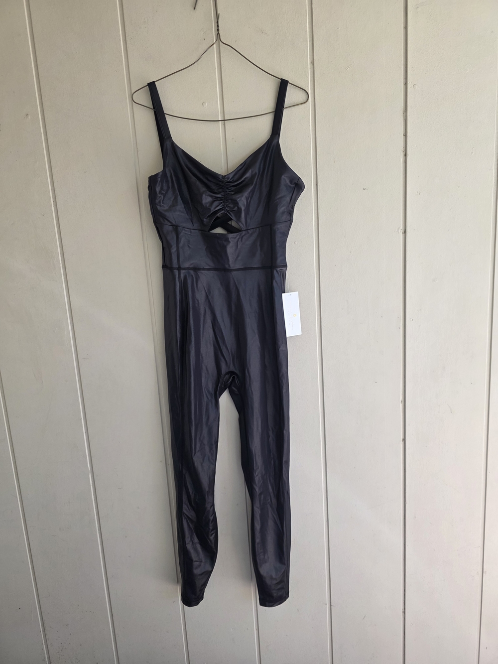 Spiritual Gangster Wet Look Jumpsuit Black Work It out Yoga Whimsigoth Medium